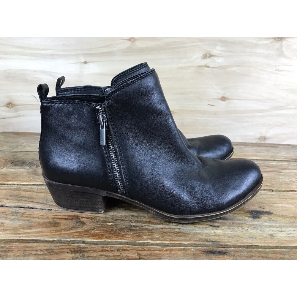 Lucky Brand Basel Black Leather Womens Ankle Booties Size US 9.5 EUR 39.5
